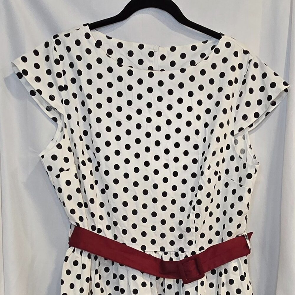 Sucrefas Polka Dot Dress White/black, Belt, Size 4x More Like 14-16 US Size